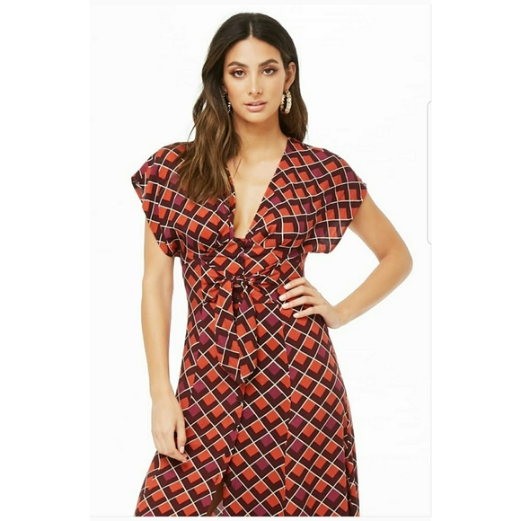 Forever 21 Tie-Front Geo Print Midi Dress - Picture 3 of 13